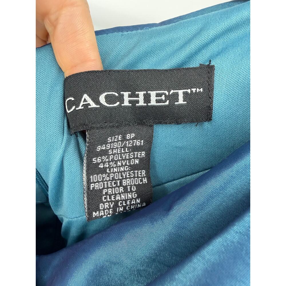 Vintage Cachet Maxi Rushed Dress Size 8 Petite Gown Teal Blue Prom Formal Y2K - Picture 5 of 12